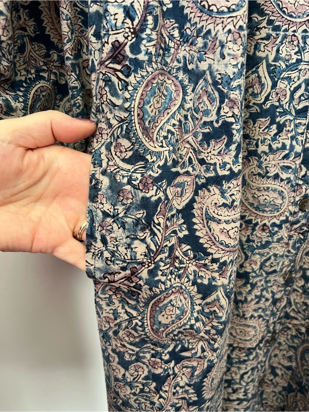 Pure Jill Floral Paisley Maxi Dress Blue Pink Organic Cotton Button Front M NEW - Picture 10 of 16